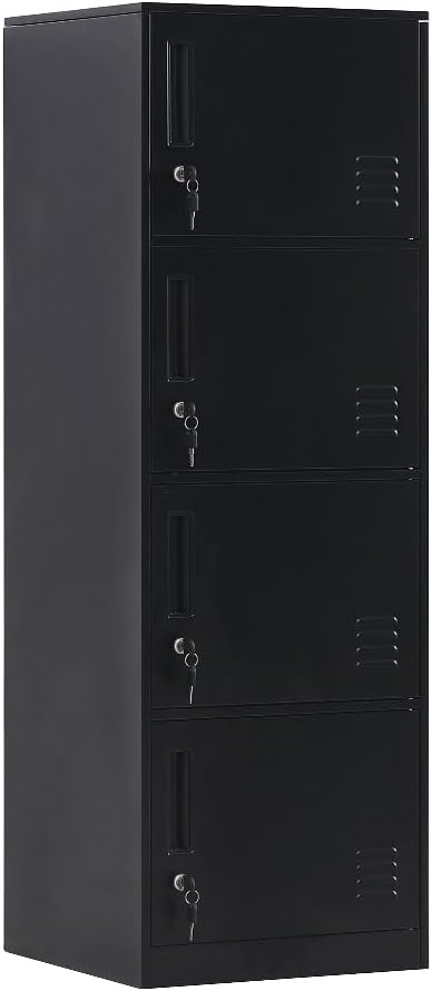 4 Door Metal Storage Locker Cabinet for Office, Home, Gym, School, Steel Cabinet to Storage File, Toys, Shoes and Sports Equipment, Locker Organizer for Gym Office Bedroom (4 Door, Black)