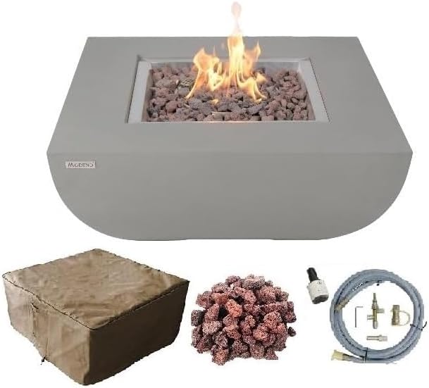 AMS Fireplace | Modeno | Westport | Firepit Table | Cover and Lava Rocks Included | (Fuel: Natural Gas - Light Gray)