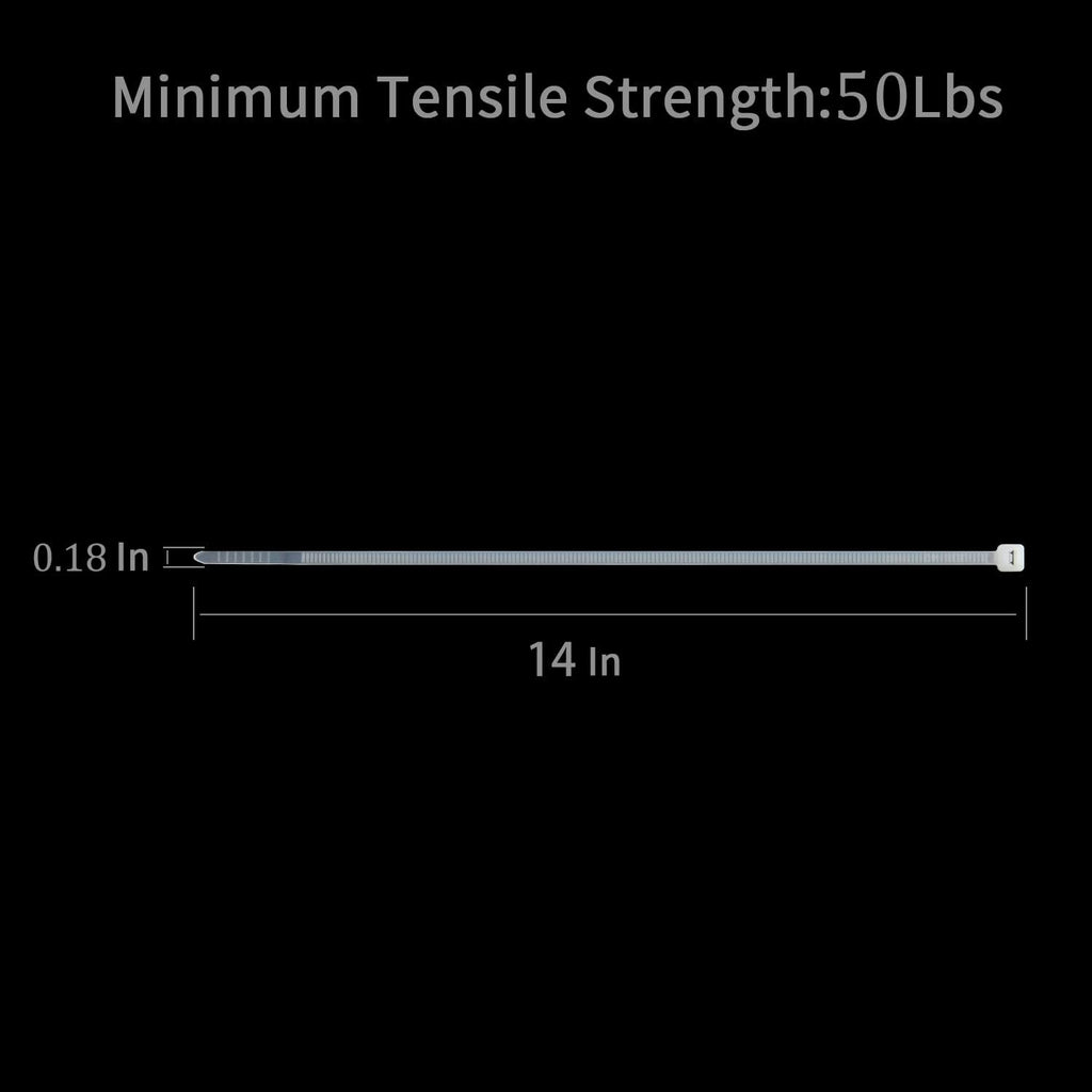 XINGO 100PCS Cable Zip Ties Heavy Duty, Premium Nylon Plastic Wire Ties with 50 Pounds Tensile Strength, Self-Locking Black Nylon Zip Ties for Indoor and Outdoor (14 inch, White)