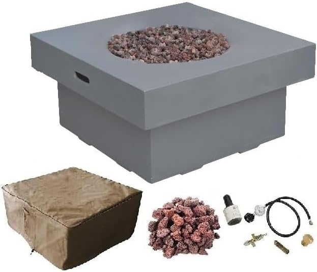 AMS Fireplace | Modeno | Brandford | Firepit Table | Cover and Lava Rocks Included | (Fuel: Liquid Propane - Light Gray)