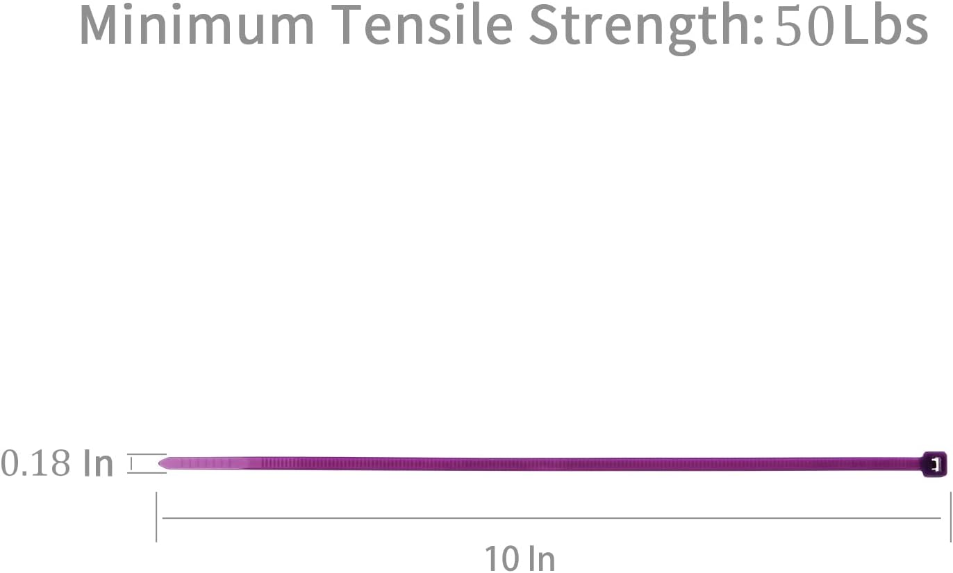 XINGO 100PCS Cable Zip Ties Heavy Duty, Premium Nylon Plastic Wire Ties with 50 Pounds Tensile Strength, Self-Locking Black Nylon Zip Ties for Indoor and Outdoor (10 inch, Purple)
