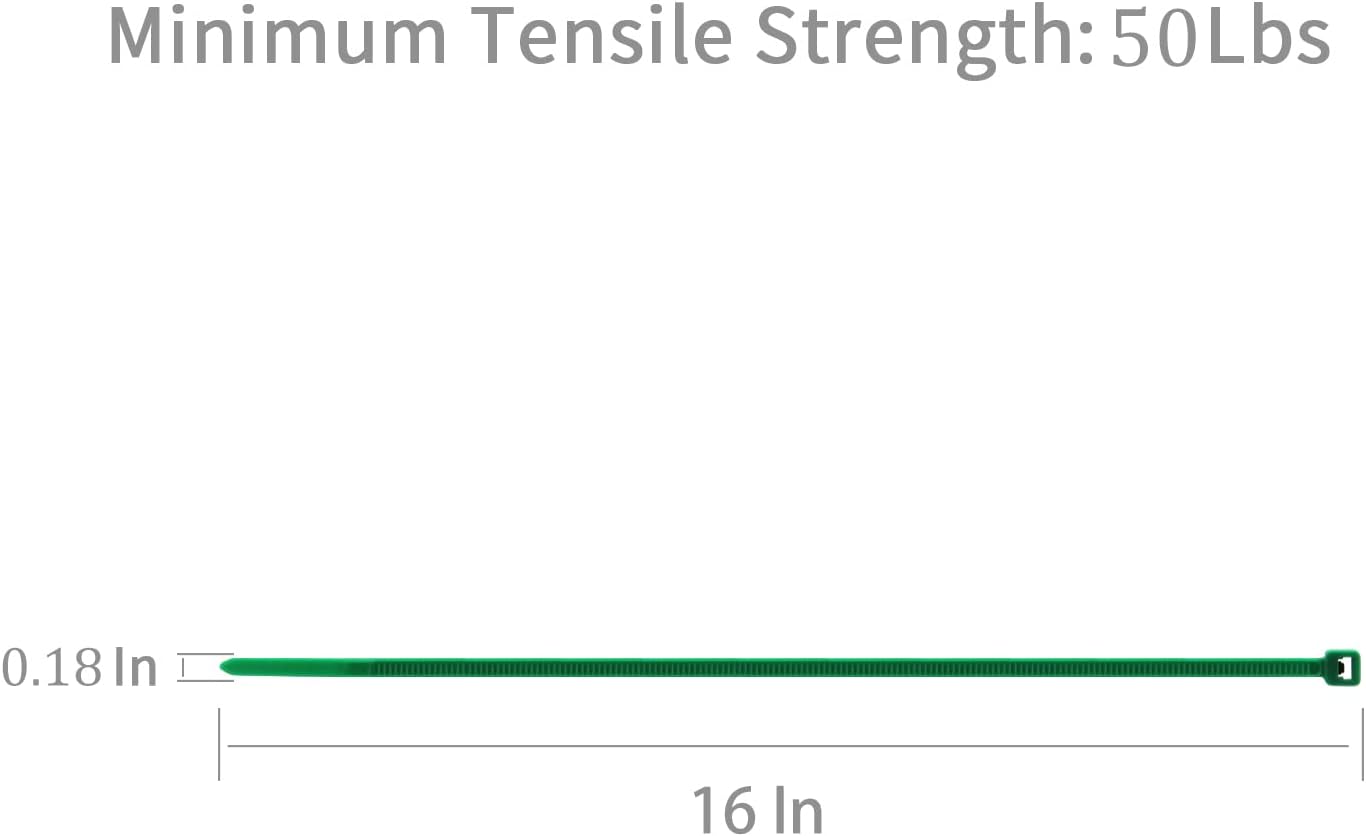 XINGO 100PCS Cable Zip Ties Heavy Duty, Premium Nylon Plastic Wire Ties with 50 Pounds Tensile Strength, Self-Locking Black Nylon Zip Ties for Indoor and Outdoor (16 inch, Dark Green)