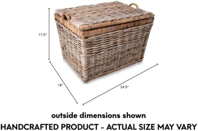 The Basket Lady Lift-Off Lid Wicker Storage Basket, Large, 24.5 in L x 18 in W x 17.5 in H, Serene Grey…