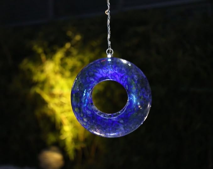 Yinns Mosaic Bird Feeders for Outside Hanging Fly Through Bird Feeder with Round Shape Solar Birdfeeder for Yard Garden Decor Bird Lvoers Gifts, 8-Inch Bule