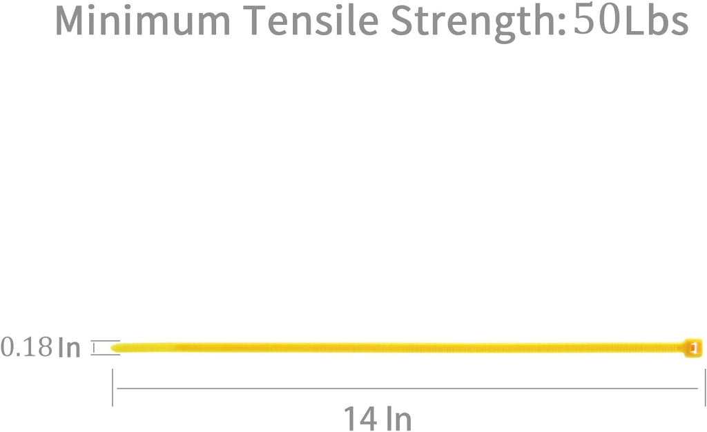XINGO 100PCS Cable Zip Ties Heavy Duty, Premium Nylon Plastic Wire Ties with 50 Pounds Tensile Strength, Self-Locking Black Nylon Zip Ties for Indoor and Outdoor (14 inch, Yellow)