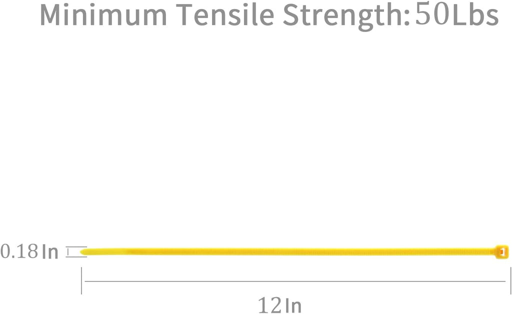 XINGO 100PCS Cable Zip Ties Heavy Duty, Premium Nylon Plastic Wire Ties with 50 Pounds Tensile Strength, Self-Locking Black Nylon Zip Ties for Indoor and Outdoor (12 inch, Yellow)