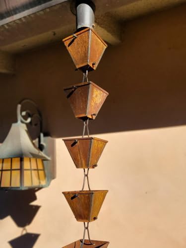 Nutshell Stores Medium Square Cups Rain Chain - Weathered Steel - 19 Feet