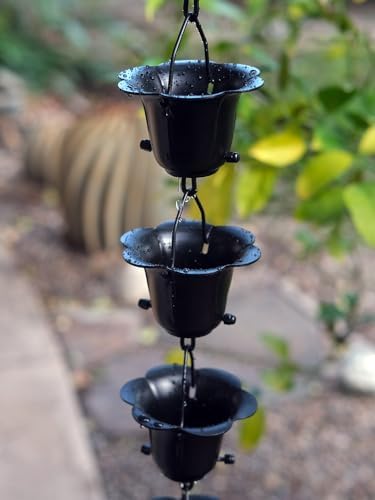 Nutshell Stores Flower Cups Rain Chain - Black - 14 Feet