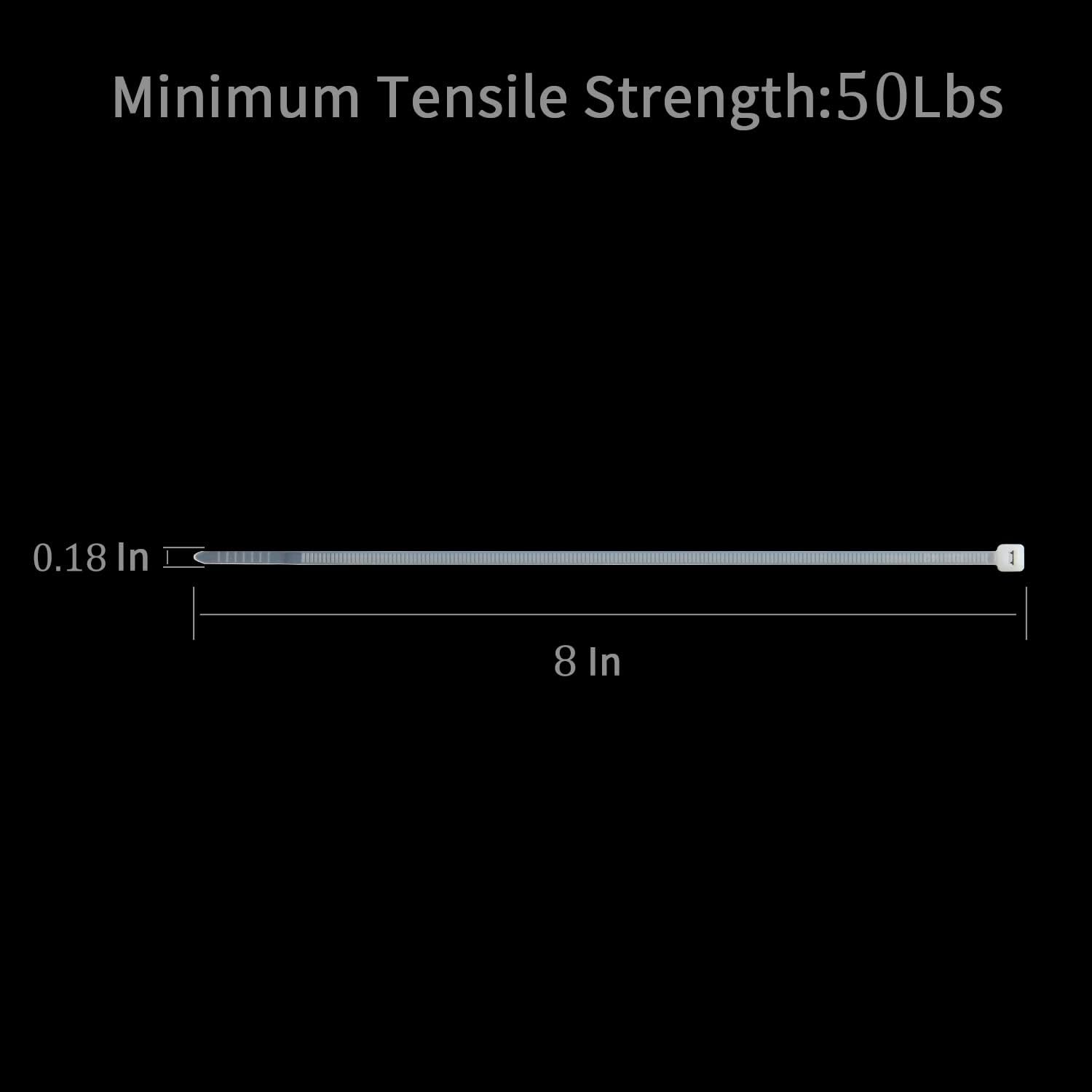 XINGO 100PCS Heavy Duty Cable Zip Ties, Premium Nylon, 50 Pound Tensile Strength, White, 8 Inch