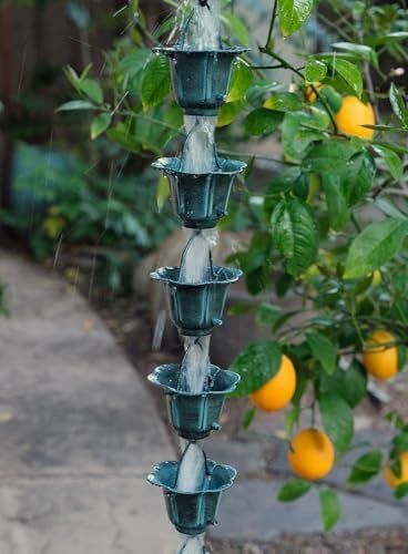 Nutshell Stores Flower Cups Rain Chain - Patina - 15 Feet