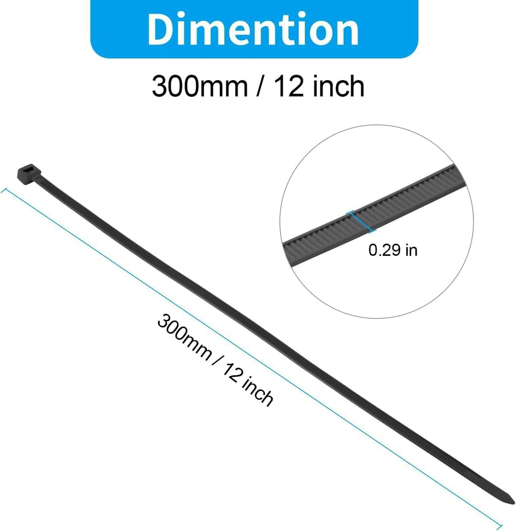 XINGO 12 Inch Silver Zip Ties Heavy Duty 100 Pack, 120 LBS Tensile Strength, Premium Nylon Cable Wire Ties, Self-locking Plastic Ties for Indoor and Outdoor Use