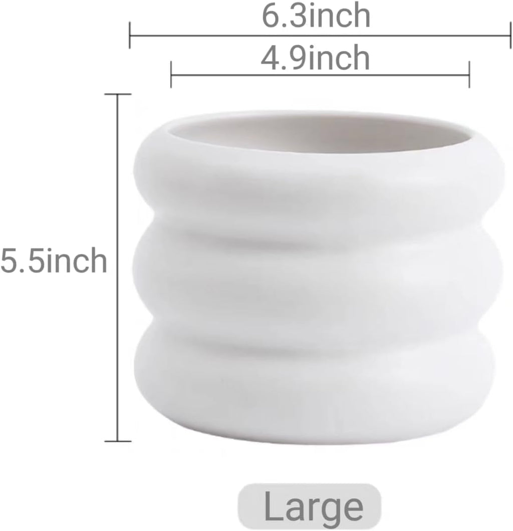 Ceramic Plant Pot Indoor, 6.5 Inch Flower Pot with Drainage Hole, Tiered Bubble Design Ceramic Planter for Home & Office Decor (White)