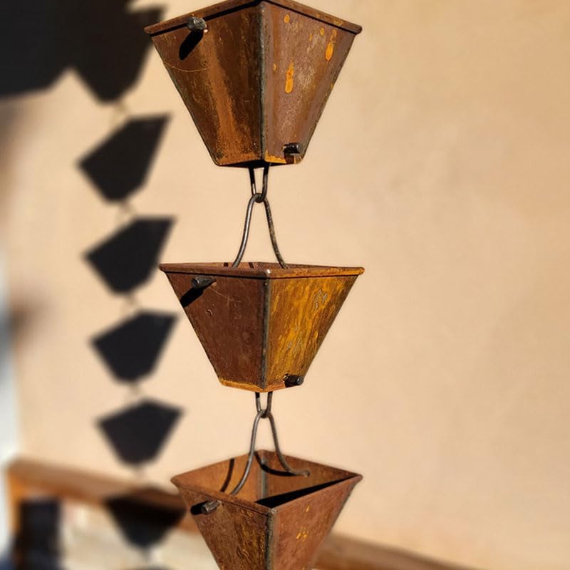 Nutshell Stores Medium Square Cups Rain Chain - Weathered Steel - 12 Feet