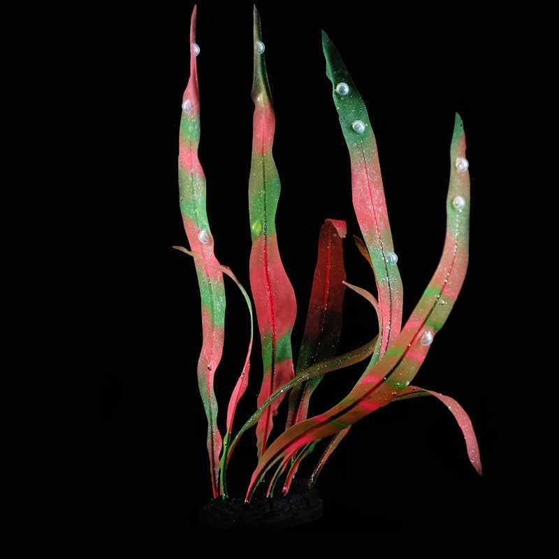 1Pcs Tall Aquarium Decoration Plants Simulation Artificial Water Grass Fish Tank Decor Plants Soft Silicone Glowing Kelp Ornament Aquarium Accessories,Red,16.9in
