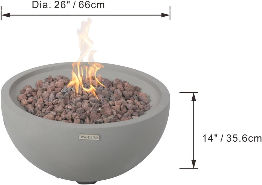 AMS Fireplace | Modeno Nantucket Package | Light Gray Liquid Propane Gas Fire Pit Table for Outside Patio Bundle with Tank Cover and SS Burner Lid | Free Ice Bucket