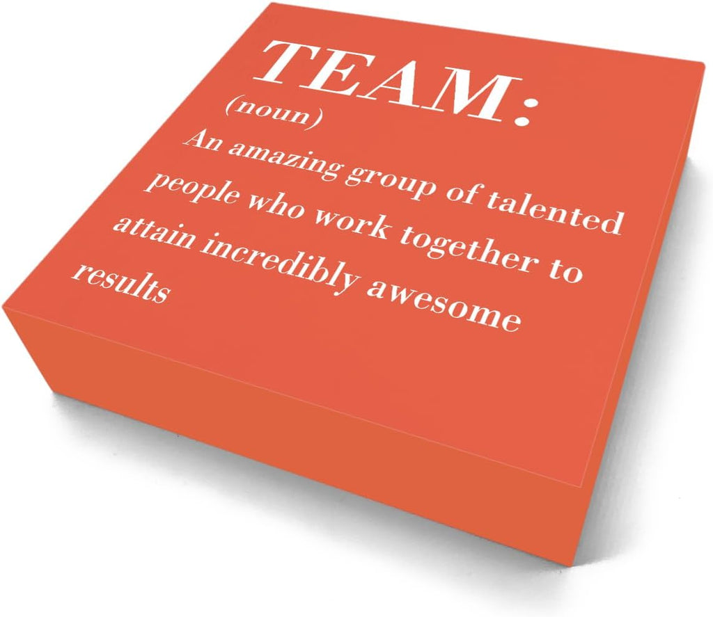 HTBIG Inspirational Team Noun Office Decor Wooden Box Sign, Rustic Black Wood Plaque for Home Desk Shelf Table Decoration, Coworker Gift, Orange