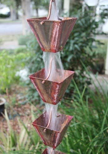 Nutshell Stores Medium Square Cups Rain Chain - Pre-Aged Copper - 9 Feet
