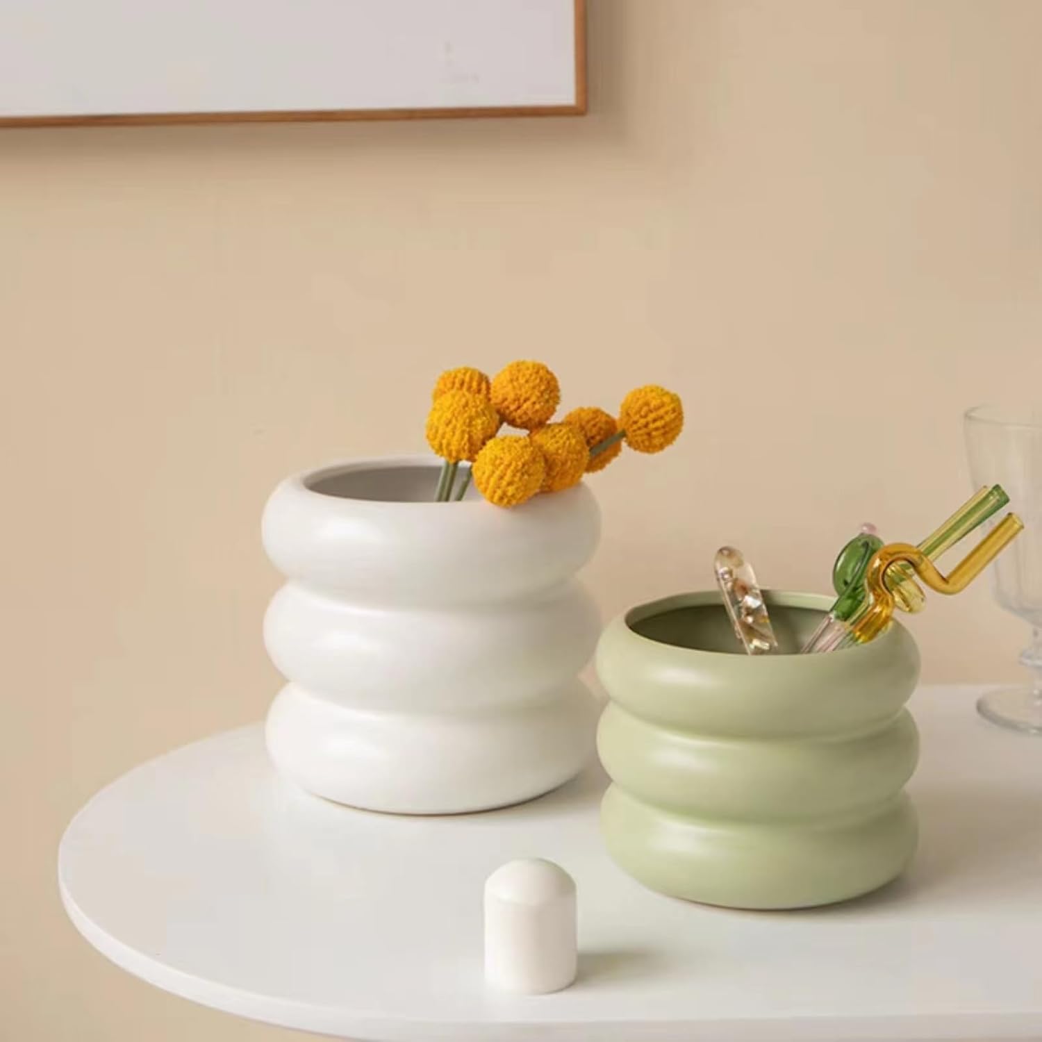 Ceramic Plant Pot Indoor, 6.5 Inch Flower Pot with Drainage Hole, Tiered Bubble Design Ceramic Planter for Home & Office Decor (White)