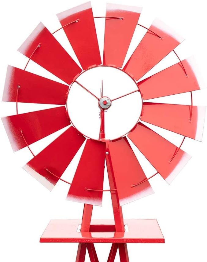 8FT Windmill for Yard Garden Decoration with Weather Vanes，Heavy Duty Outdoor Wind Mills, Large Metal Outdoor Windmill,Weather Resistant,Red
