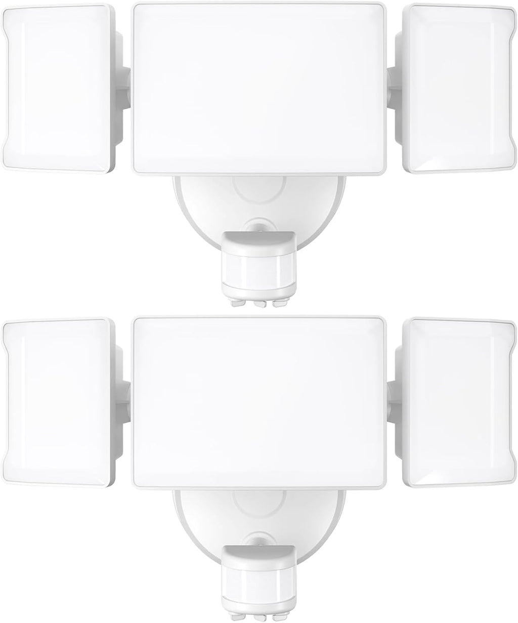 Olafus 65W Motion Sensor Outdoor Light, 2 Pack LED Security Light 6000LM, 6500K Exterior Motion Flood Light with 3 Adjustable Heads, for Outside Garage, Yard, Patio, IP65 Waterproof, White