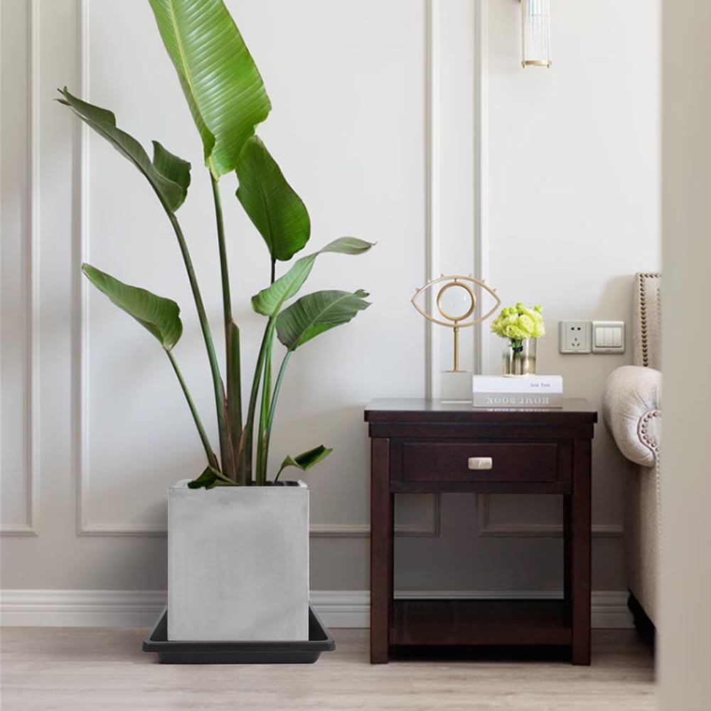 12 Inch 2 Pack Plant Saucer Square, Plant Saucers for Indoors and Outdoors, Flower Pot Saucers, Saucers for Potted Plants, Plant Water Catcher Trays for Pots (12"-Black)