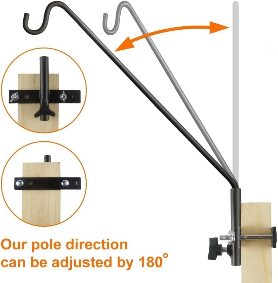 ERYTLLY Extended Rail Hook Fence Deck Heavy Duty Bird Feeder Hook 360 Degree Rotary and Length Adjustable Plant Bracket for Bird Feeders, Planters, Suet Baskets, Lanterns, Wind Chimes and More