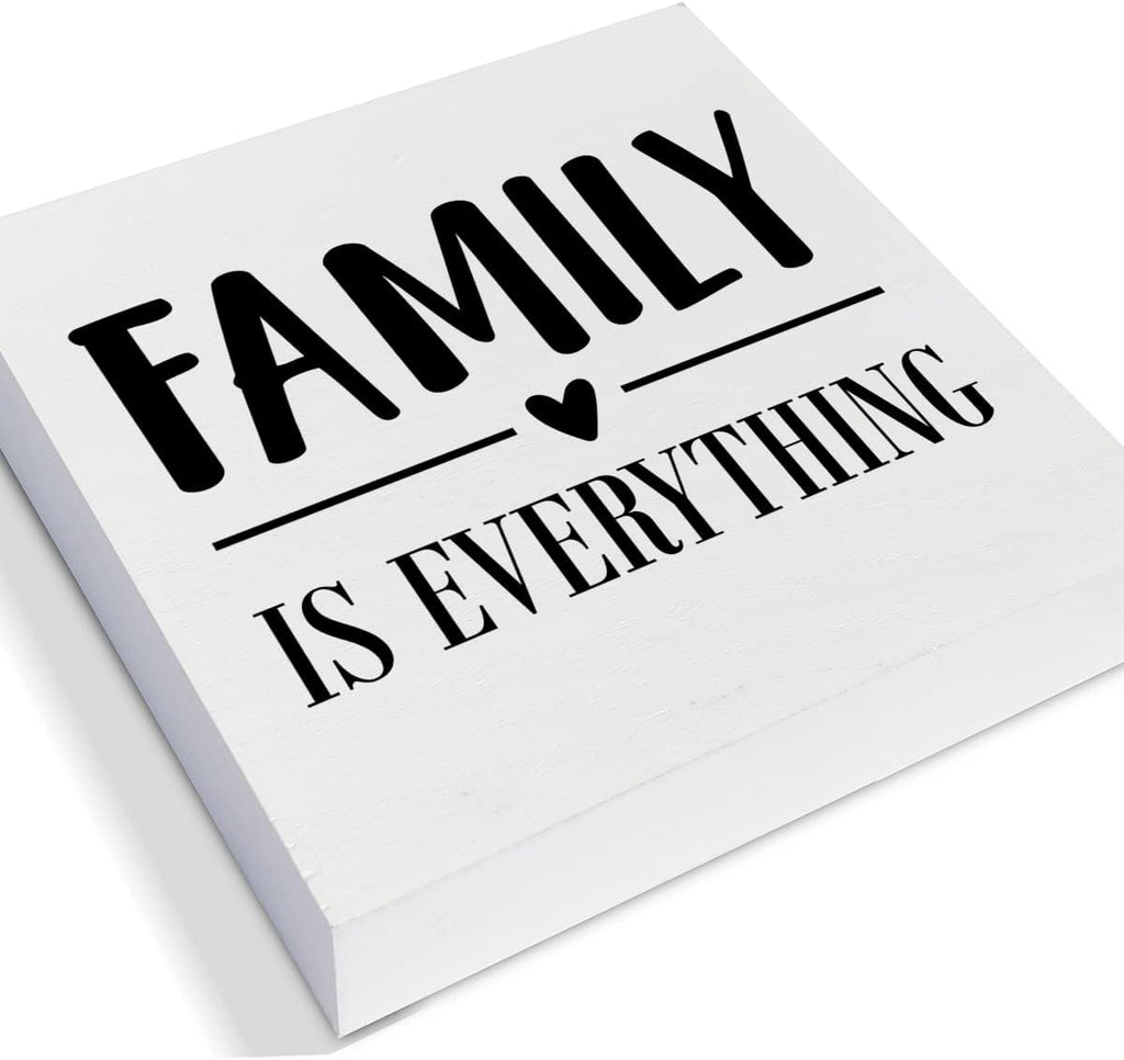Family is Everything Decorative Wooden Box Sign Family Home Wood Block Plaque Decor Rustic Shelf or Wall Display for Living Room Bedroom