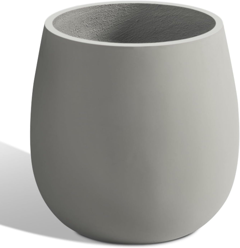 Oval Concrete Planters for Outdoor Plants, Large Tall Cement Flower Pots Indoor for Garden, Front Porch, Patio (Gray, 18.5 inch)