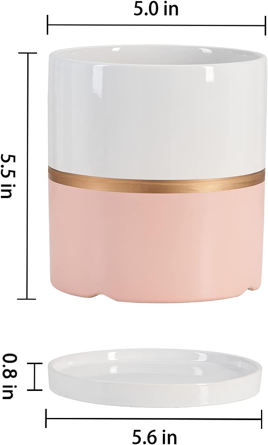 Ekirlin 5 inch Plant Pot - Ceramic Flower Planters Indoor - Modern Succulents Containers with Drain Hole Saucer, Decorate Home, Office & Outdoor (Pink)