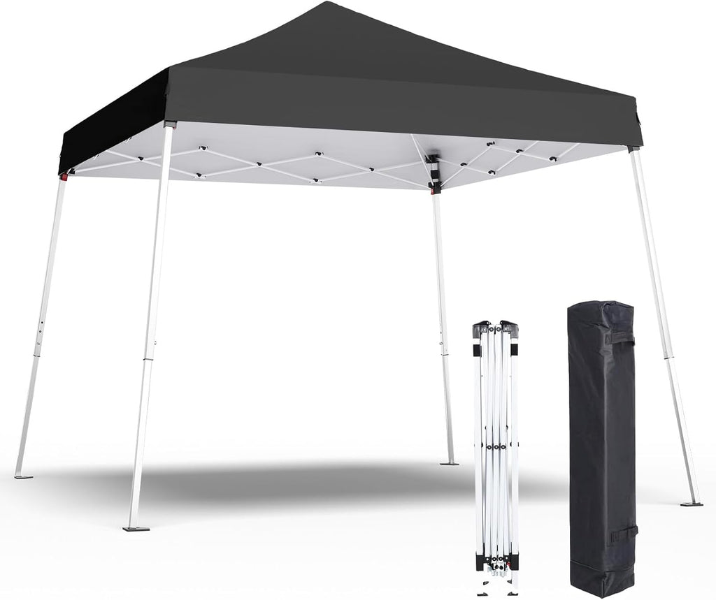 10x10 Pop Up Canopy, 300D Silver Coated Black Fabric Outdoor Gazebo, Beach Tent Slant Legs with Storage Bag,Easy Up Sun Shade Shelter Tents with 8x8 Top Cover for Patio,Party