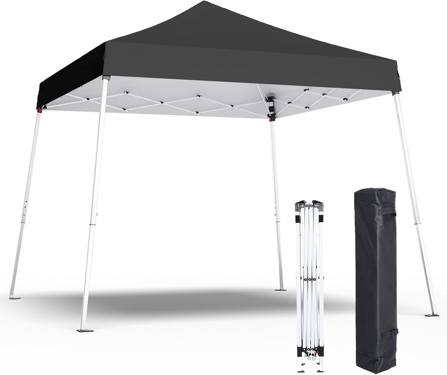 10x10 Pop Up Canopy, 300D Silver Coated Black Fabric Outdoor Gazebo, Beach Tent Slant Legs with Storage Bag,Easy Up Sun Shade Shelter Tents with 8x8 Top Cover for Patio,Party