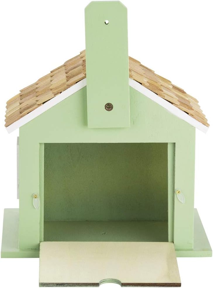 Decorative Wooden Birdhouse for Outdoor Hanging – Handcrafted Miniature Cottage Style with Blue Roof, Front Porch, and Balcony – Garden or Backyard Décor for Wild Birds (Green Lake House)