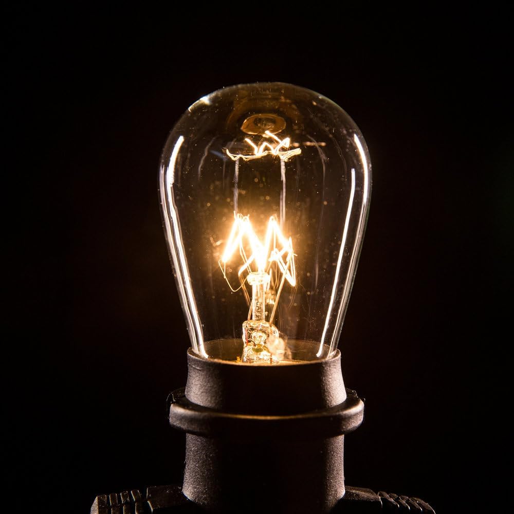 100 Foot Commercial Outdoor String Lights with 50 Suspended Sockets and S14 11 Watt Bulbs (+ 2 Free Spares) - E26 Vintage String Lights for Patio, Yard, Deck, Cafe, Bistro and More