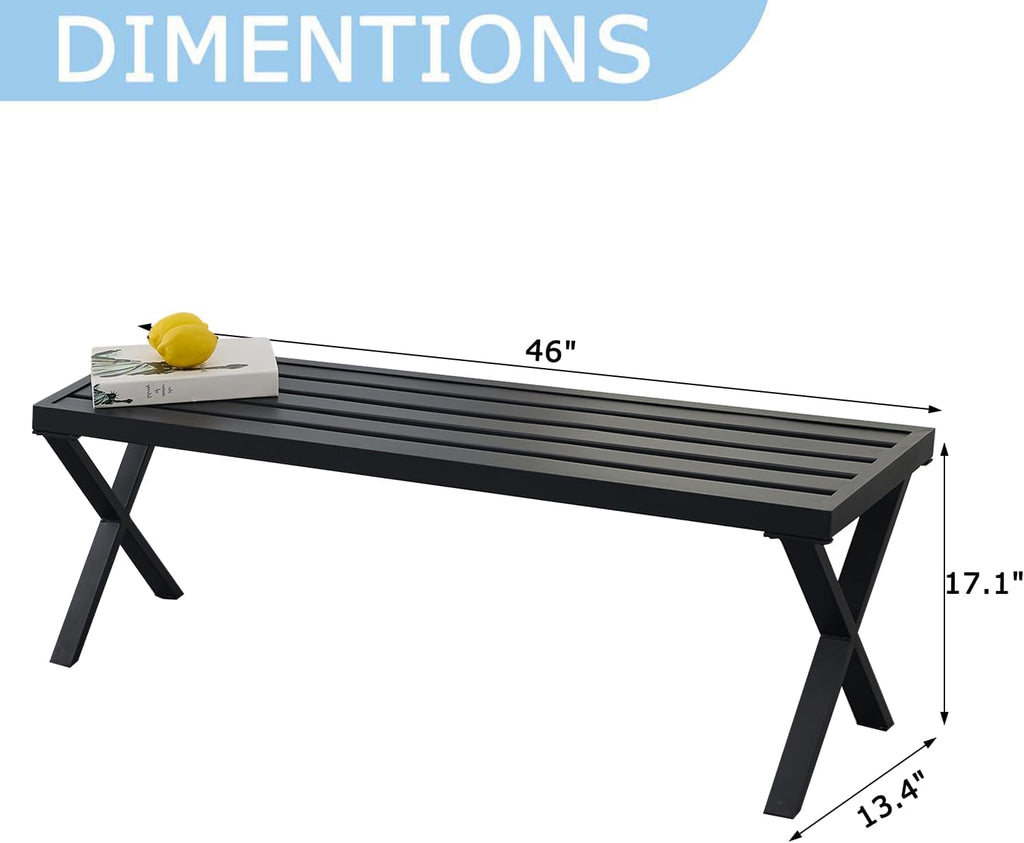 Black Outdoor Bench Set of 2, 46" Outdoor Metal Backless Bench for Outdoor, Patio Garden Bench, All Weather Outdoor Bench with cors for Garden, Backyard, Porch, Black