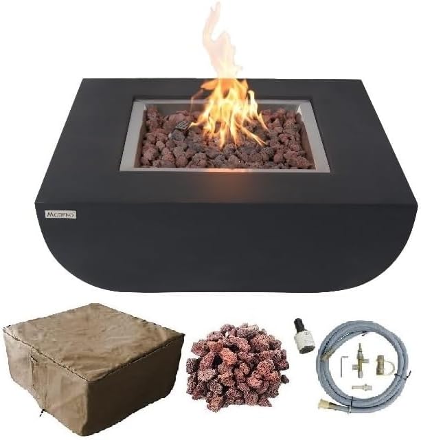 AMS Fireplace | Modeno | Aurora | Firepit Table | Cover and Lava Rocks Included | (Fuel: Natural Gas - Black)