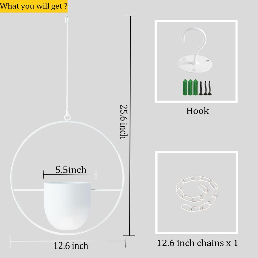 Hanging Planter Indoor Modern Boho Plant Pot Metal Wall and Ceiling Plant Holder, Mid Century Minimalist Flower Pot for Hanging Plants(White)
