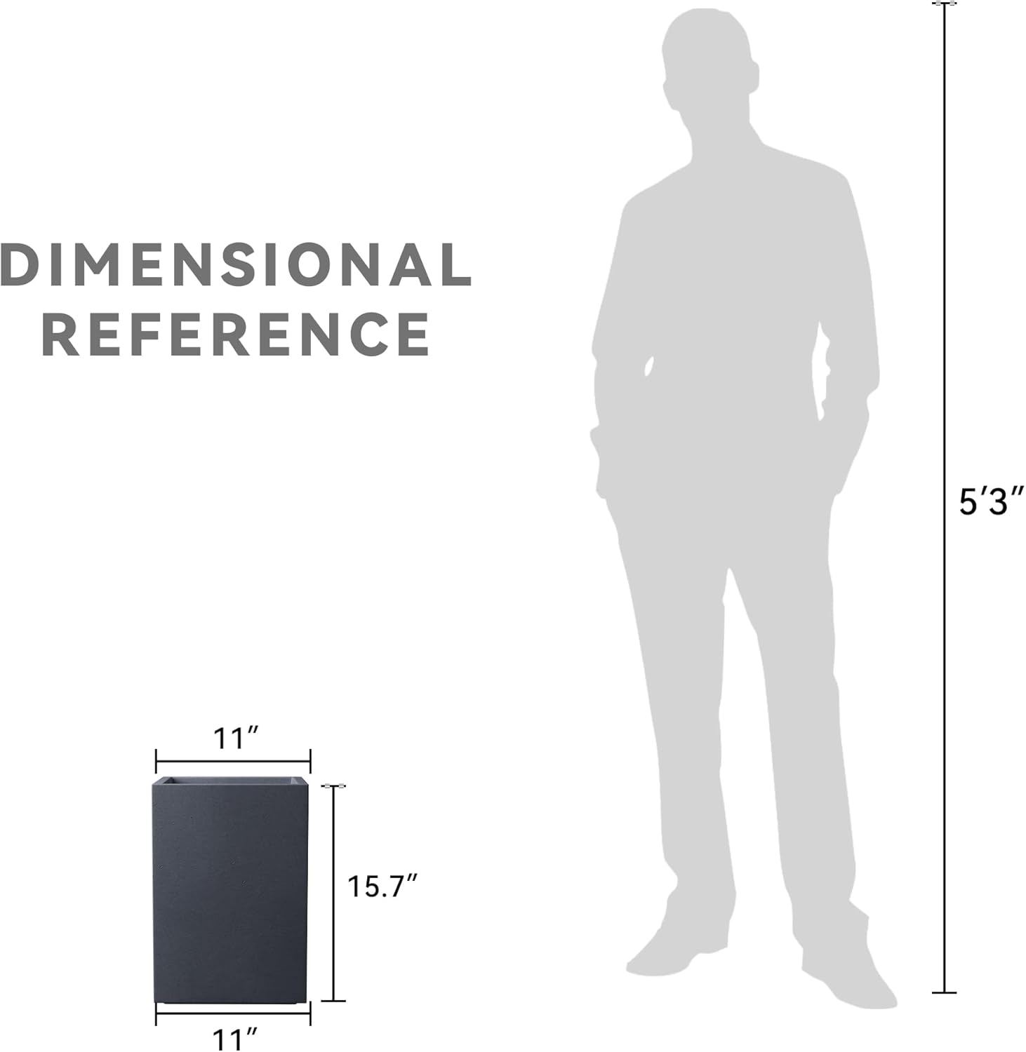 Kante 15.7" H Tall Rectangular Concrete Planters, Outdoor Indoor Lightweight Plant Pots with Drainage Hole and Rubber Plug, Modern Style for Home Garden Patio, Charcoal