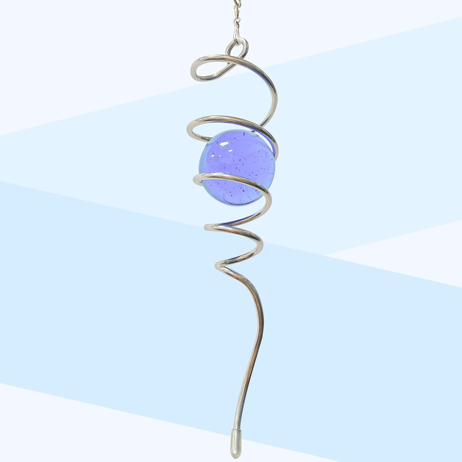 Wind Spinner Tail with Purple Glass Orb,Wind Spinners Stabilizer Gazing Ball Spiral Tail,Hanging Rotating Wind Spinner Spiral,Indoor Outdoor Visual Illusion Garden Decoration-13in