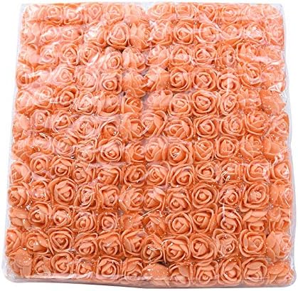 144 Pieces 2cm Mini Fake Rose Flower Heads Foam Artificial Roses for Valentine Day Wedding DIY Decor Craft (Bottom add Gauze) Orange
