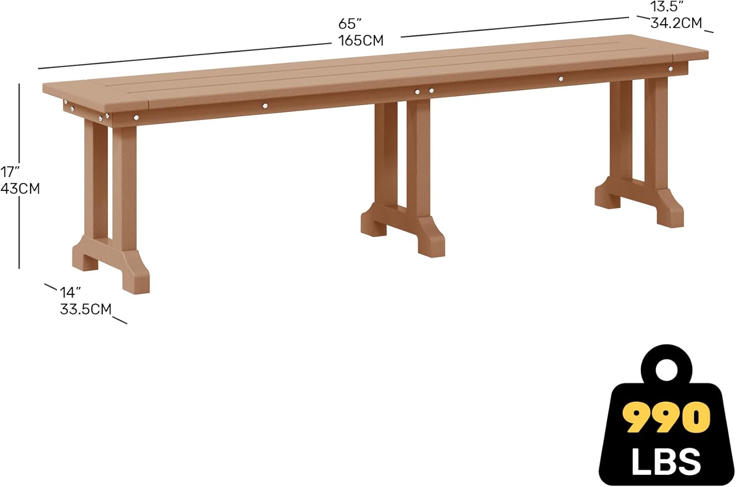 Outdoor Benches Weatherproof, Park Long Bench Poly Lumber Backless for Entryway Front Porch Garden Bench Seat for Patio, Teak