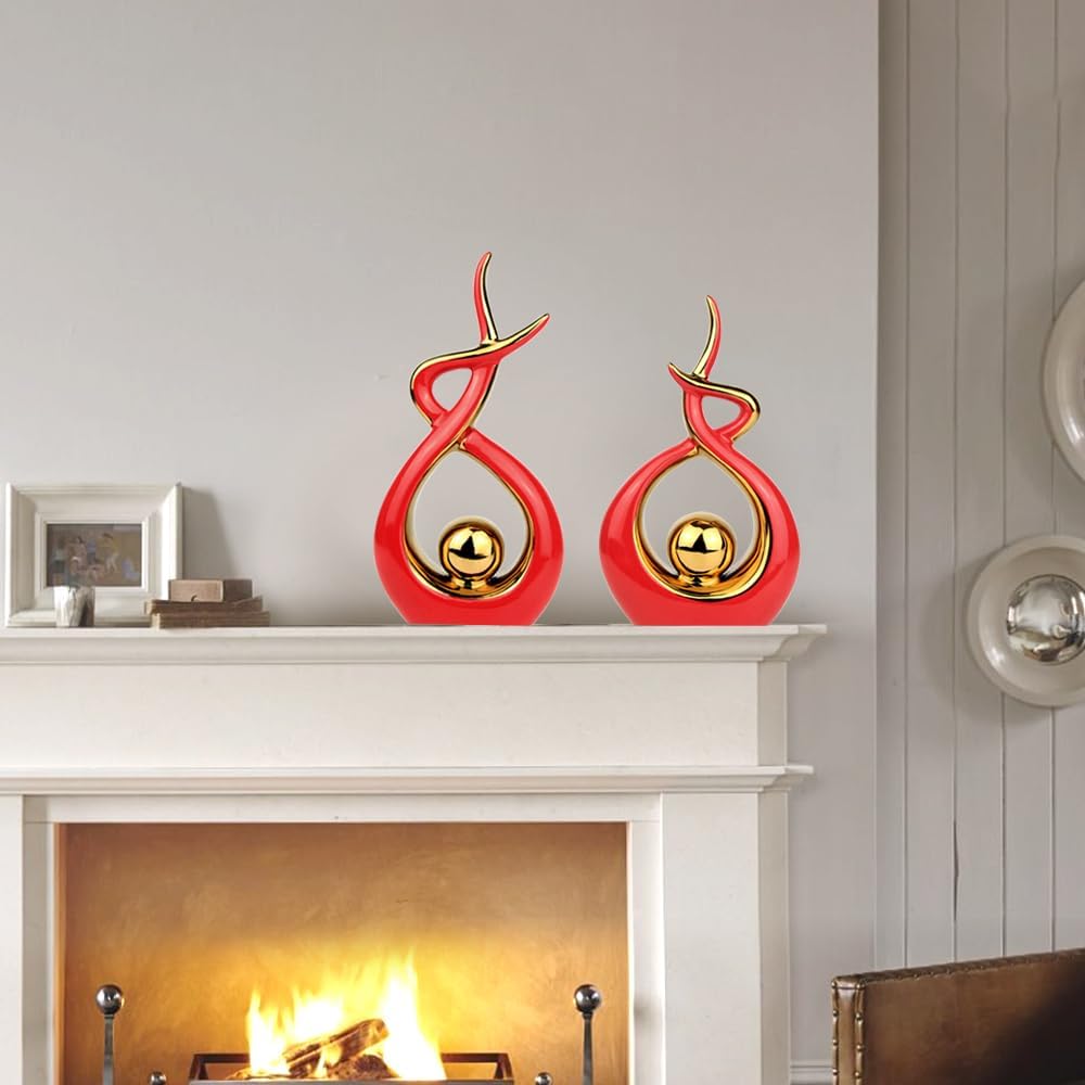 Norrclp Home Decor Modern Abstract Art Ceramic Statue Table Decorations for Dining Room Living Room Office Centerpiece (Red and Gold, Small)