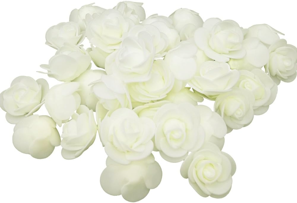 Artificial Flowers 100PCS 3CM Mini Fake Roses for DIY Wedding Bouquets Centerpieces Party Baby Shower Home Decorations (Ivory)