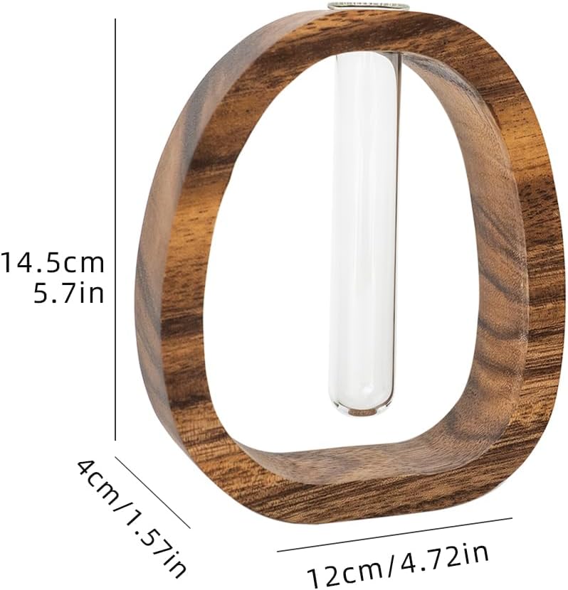 Modern Wooden Glass Test Tube Vase - Desk Plant Decor, Suitable for Home and Office Use