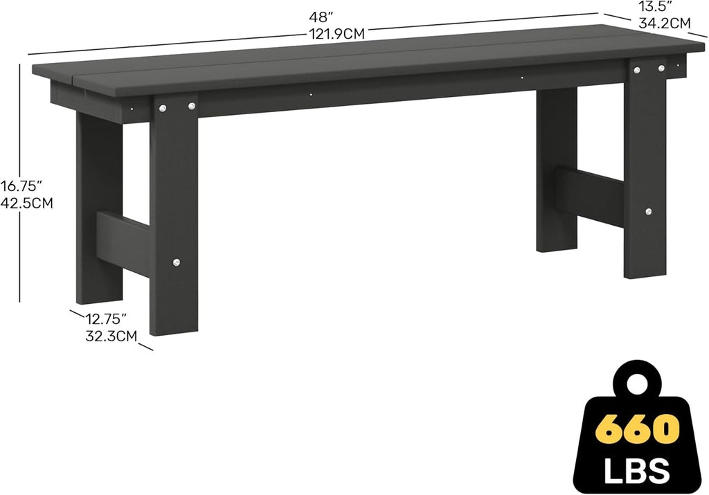 Garden Bench, Front Porch Bench Entryway Park Bench, Patio Backless Garden Seat for Outdoors/Indoor, Low Farmhouse Bench, Gray