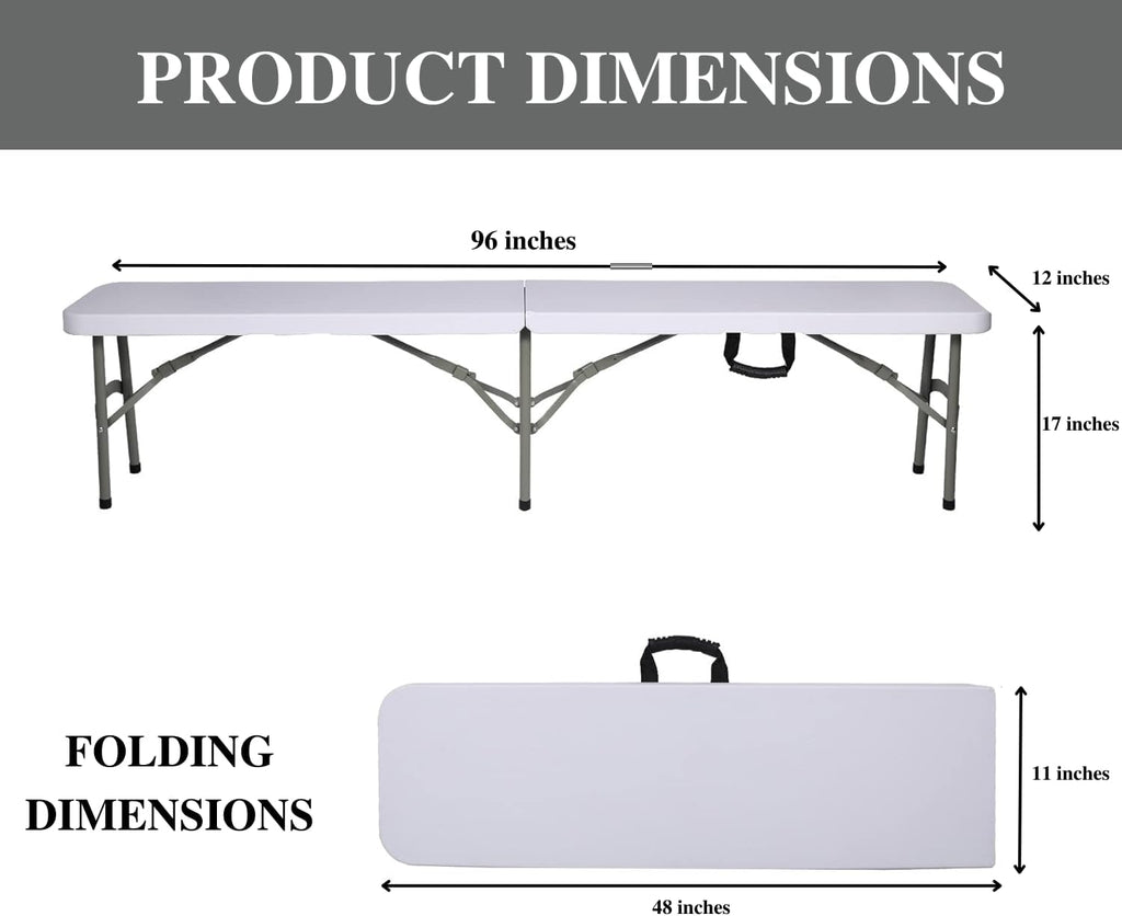 Plastic Folding Bench - Portable Bench Used for Indoor, Outdoor, Picnic, Party, Camping, Dining Seat, Garden Soccer Multipurpose Entertaining Activities, White (1, White, 8 Feet)