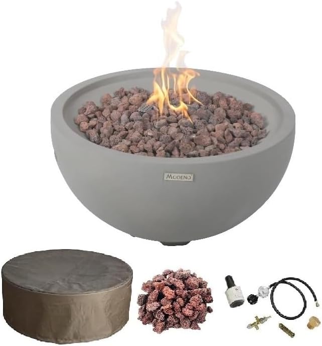 AMS Fireplace | Modeno | Nantucket | Firepit Table | Cover and Lava Rocks Included | (Fuel: Liquid Propane - Light Gray)
