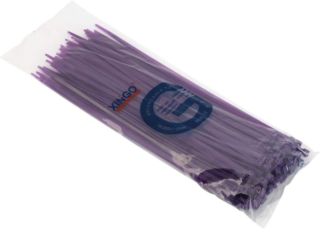 XINGO 100PCS Cable Zip Ties Heavy Duty, Premium Nylon Plastic Wire Ties with 50 Pounds Tensile Strength, Self-Locking Black Nylon Zip Ties for Indoor and Outdoor (12 inch, Purple)