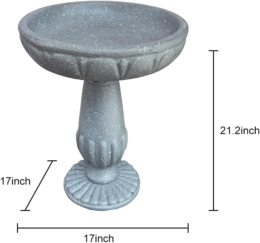 SKYFIRE 21.2”H Bird Baths for Outdoors- Fibre Reinforced Concrete Tall Bird Bath Stylish with Pedestal for Garden, Patio, Lawn, Backyard - 17”L X 17”W X 21.2”H Vintage Pedestal Outdoor Garden Birdbath