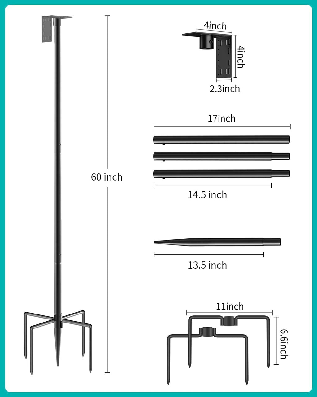 Bird Feeder Pole – 60 Inch Height Bird House Pole with 1-Inch Dia Heavy Duty for Birdfeeders, Feeding Stand with Mount Kit for Outdoor, Slip-Fit Connection