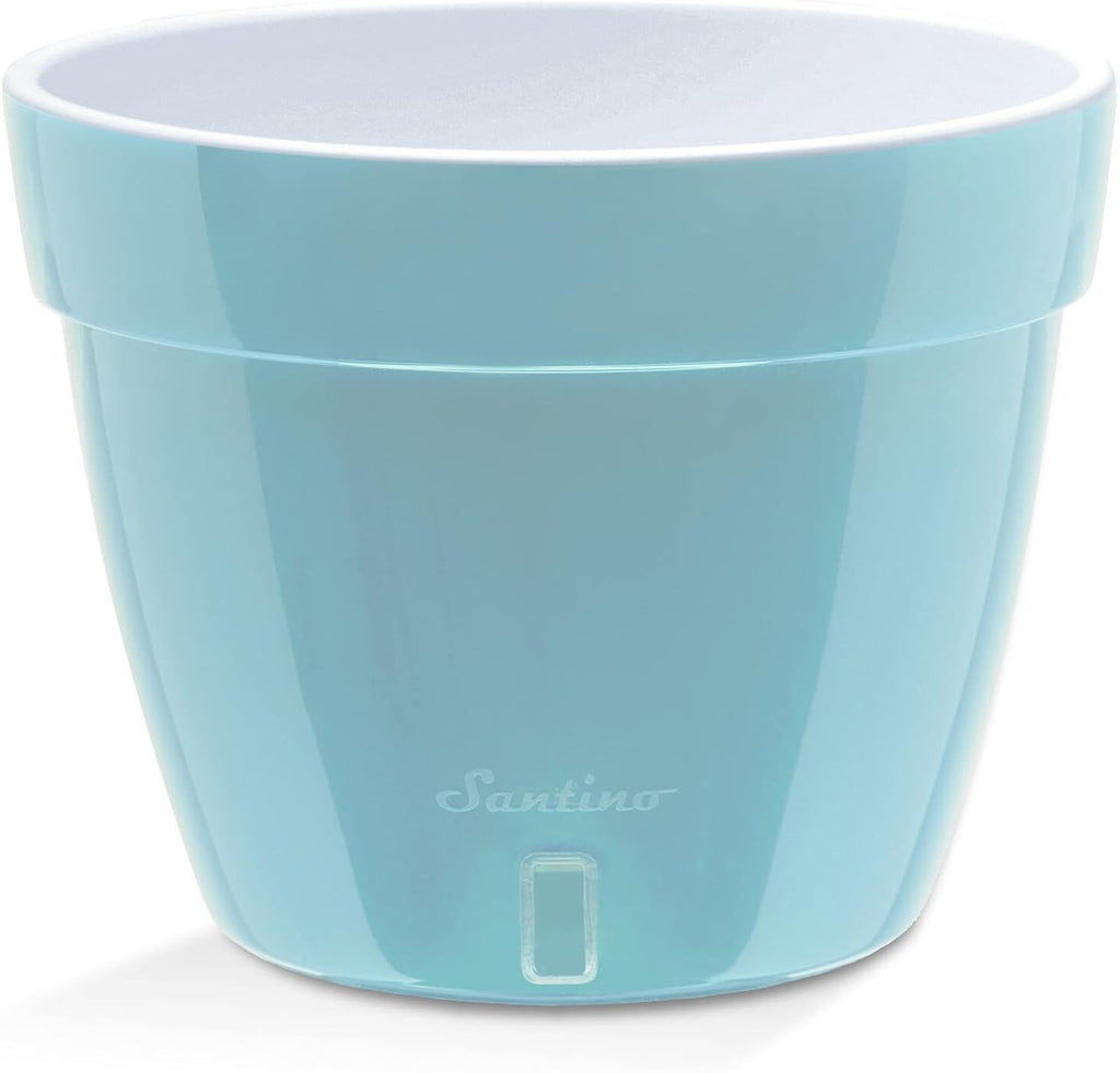 Santino ASTI 10.6 Inch Self Watering Planters Menthol/White (Set of 3) for Indoor Plants - Premium Quality Modern Plastic Pot w/Water Level Indicator for All House Plants, African Violets and Dahlias